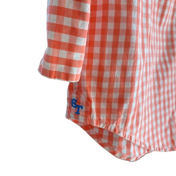 Southern Tide Gingham Contrast Cuff Button Up Shirt Coral Preppy Coastal-M - Picture 4 of 13